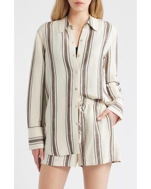 Rails Knox Variegated Stripe Linen Blend Button-Up Shirt - White
