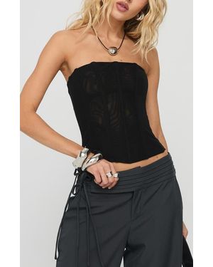 Princess Polly Oscuro Longline Sheer Mesh Corset Top - Black