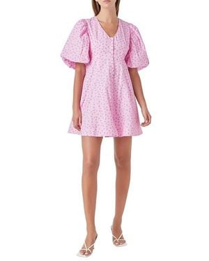 Endless Rose Floral Puff Sleeve Minidress - Pink