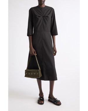 Marni Pleat Bodice Wool Midi Dress - Black