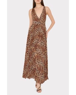MILLY Oria Leopard Print Plunge Neck Maxi Dress - Brown