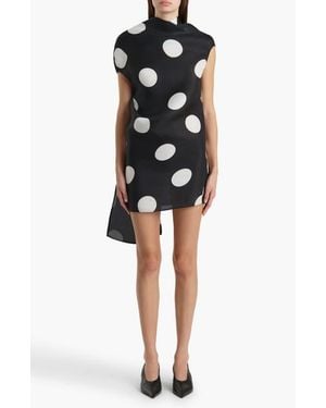 KHAITE Tatia Polka Dot Bias Cut Silk Gazar Minidress - Black