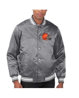 Starter Heather Charcoal Cleveland Browns Locker Room Satin Varsity Full-Snap Jacket - Gray
