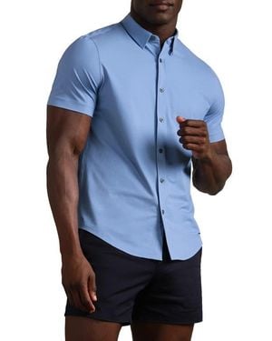 Rhone Commuter Slim Fit Short Sleeve Button-Up Shirt - Blue