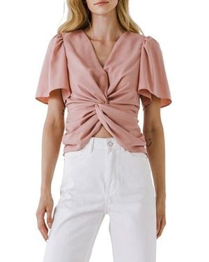Endless Rose Twist Front Ruffle Sleeve Blouse - Red