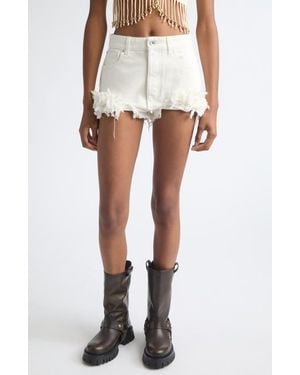 Rabanne Fringe Cutoff Denim Shorts - White