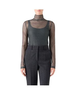 Akris Punto Fishnet Mesh Long Sleeve Top - Black