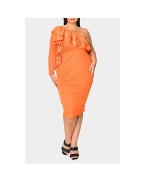 L I V D Val Ruffle One-Shoulder Midi Dress - Orange