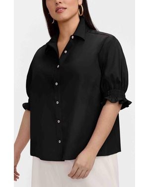 Foxcroft Vivienne Elbow Sleeve Matte Sateen Button-Up Shirt - Black