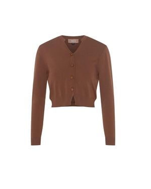 Birch Cropped Open Knit Button Front Cardigan - Brown
