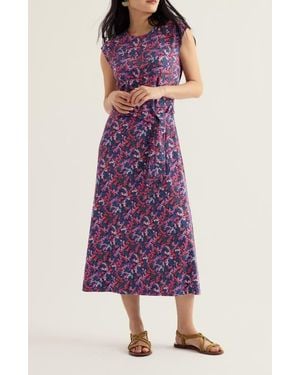Seasalt Cornwall Fettling Floral Tie Waist Jersey Midi Dress - Purple