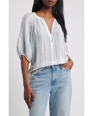 Rails Shoshanna Stripe Puff Sleeve Linen Blend Top - Blue