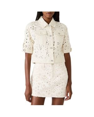 Steve Madden Blu Elbow-Sleeve Cotton Eyelet Jacket - Natural