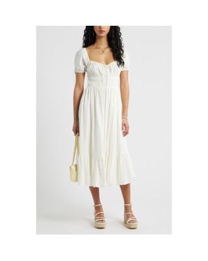 BP. Puff Sleeve Cotton Midi Dress - White
