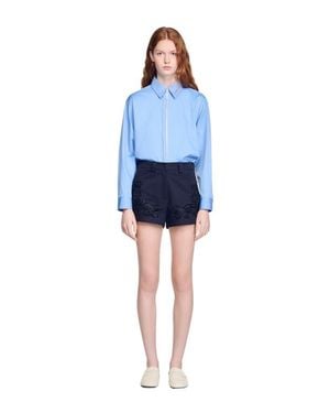 Sandro Embroidered Cotton Shorts - Blue