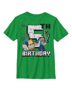 Minecraft Boys' Happy 5Th Birthday Graphic T-Shirt - Green
