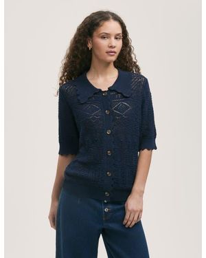 Finery London Marlowe Short Sleeve Crochet Cardigan - Blue