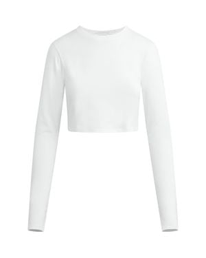 FAVORITE DAUGHTER The Laura Stretch Cotton Long Sleeve Crop T-Shirt - White