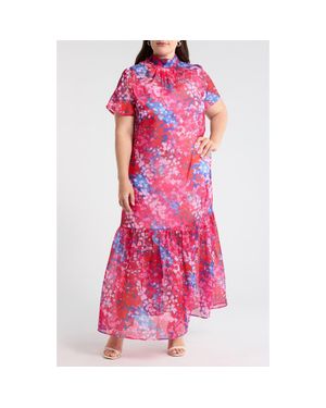 Sugarlips Leah Abstract Mock Neck Organza Maxi Dress - Pink