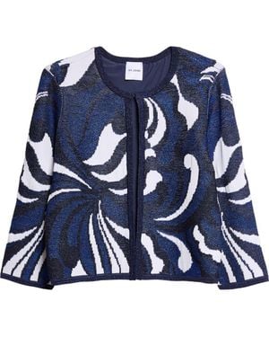 St. John Nancy Midcentury Scroll Jacquard Knit Jacket - Blue