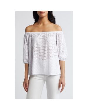 Loveappella Eyelet Off The Shoulder Top - White