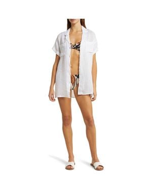 Vitamin A Playa Pocket Linen Cover-Up Button-Up Shirt - White