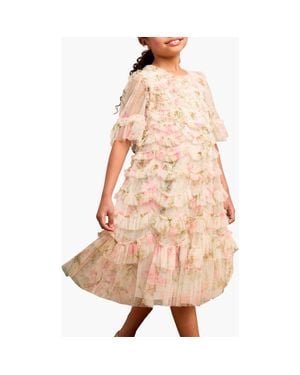 Needle & Thread Kid's Rose Scallop Ruffle Kids Dress - Brown