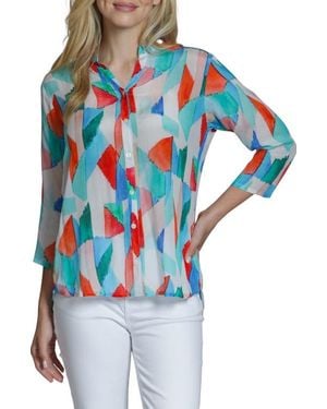 Apny Mixed Stripe Mandarin Collar Button-Up Shirt - Multicolor