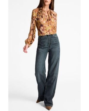 Santorelli Skyla Long Sleeve Ruffle Blouse - Blue