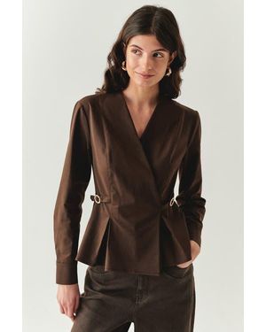 Exquise Ashlynn Wrap Collar Shirt - Black
