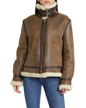 Schott Nyc Genuine Shearling & Leather Bomber Jacket - Brown