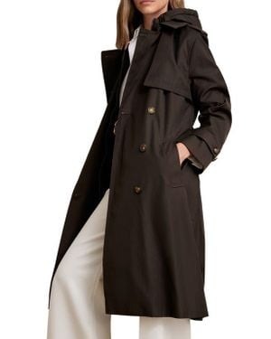 Reiss Azura Hooded Double Breasted Trench Coat - Black