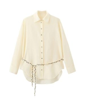 Mango Semi-Sheer Beaded Cotton & Silk Shirt - Natural