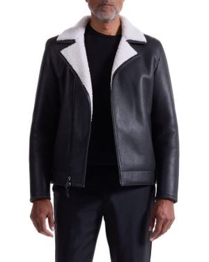 Bugatchi Genuine Shearling Biker Jacket - Black
