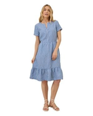 Pact Canopy Linen Notch Neck Dress Made With Organic Cotton - Blue