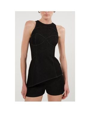 Nocturne Halter Neck Denim Bustier Top - Black