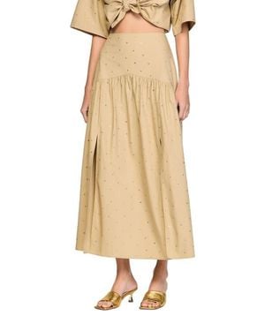 Sandro Long Rhinestone Cotton Skirt - Natural