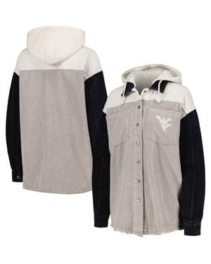 Gameday Couture West Virginia Mountaineers Vintage Wash Corduroy Full-Snap Hooded Shacket - Black