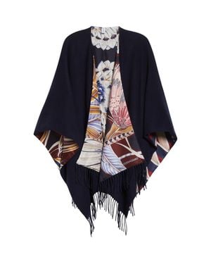 Ferragamo Giada Print Silk & Cashmere Blend Reversible Cape - Blue