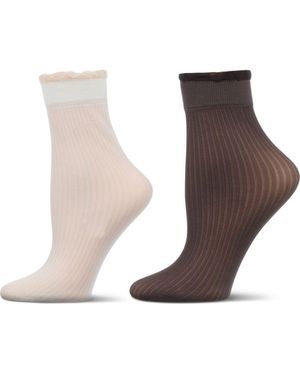 Memoi Pack Of 2 Ruffled Crew Socks - Brown