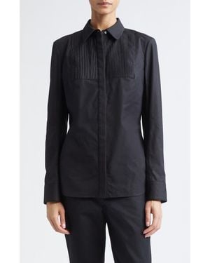 Partow Natalia Pintuck Cotton Poplin Button-Up Shirt - Blue