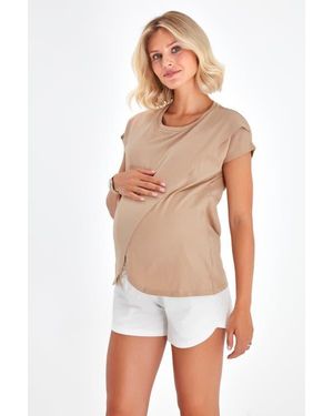 Accouchée Handy Crossover Short Sleeve Cotton Maternity/Nursing Top - White