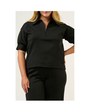Estelle Jolene Puff Sleeve Half Zip Top - Black