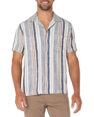 Liverpool Los Angeles Stripe Stretch Cotton Camp Shirt - White