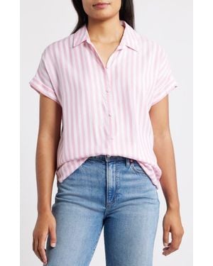 Beach Lunch Lounge Kenzie Stripe Short Sleeve Button-Up Shirt - White