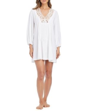 Rod Beattie Pleated Lace Trim Cover-Up Tunic - White