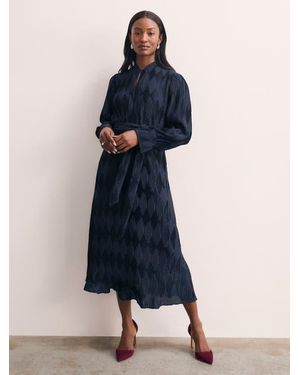 The Fold Aurellie Long Sleeve Tie Waist Dress - Blue