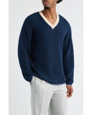 KROST Rib Knit V-Neck Sweater - Blue
