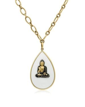 Fred Leighton 18K Chalcedony & Enamel Buddha Pendant Necklace - Metallic