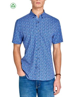Con.struct Slim Fit Clustered Floral Recycled 4-Way Stretch Performance Short Sleeve Shirt - Blue